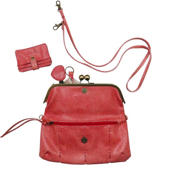 Y2k Jessica Simpson Coral Pink Leather Large Convertible Clutch Crossbody Bag - Picture 1 of 8